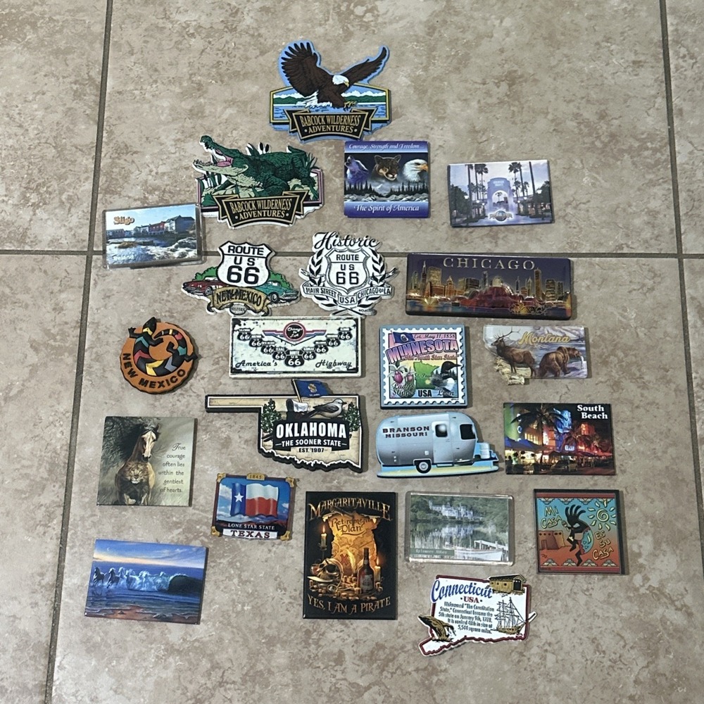 Vintage 80s 90s Fridge Magnet Lot of 22 - Route 66 USA Travel Souvenir Collect‎
